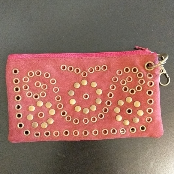 Red Suede-textured Wallet/Wristlet w/ key ring - Picture 1 of 3